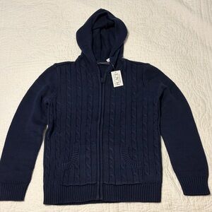 Place Navy Hooded Cable Knit Jacket